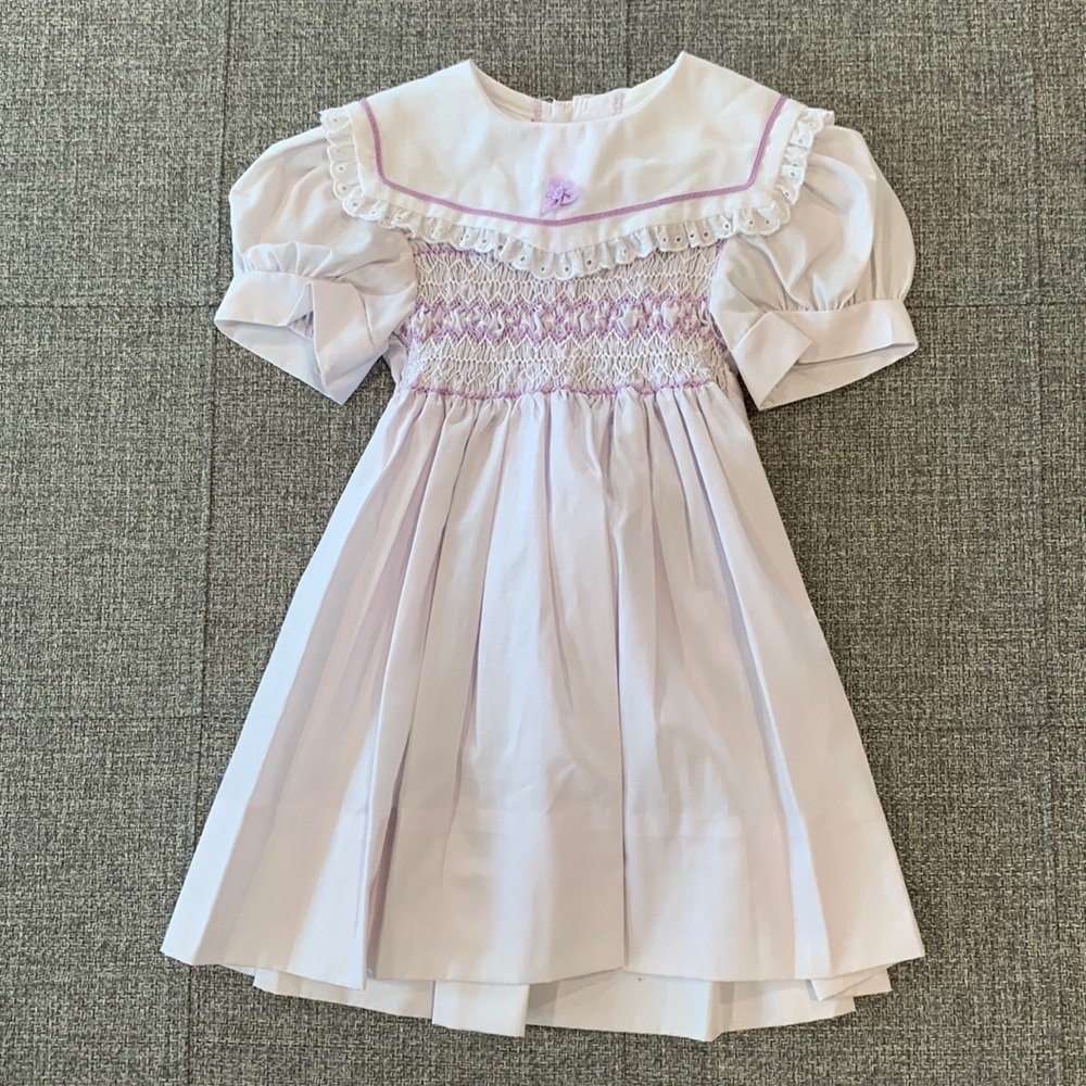 Polly Flinders - 3T, vintage purple/white smock dress
